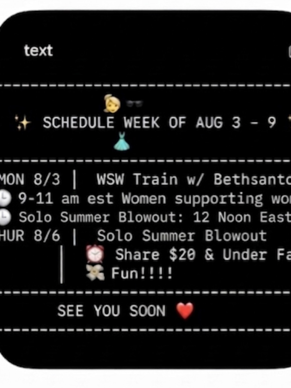 Schedule 8/3-8/9 join me